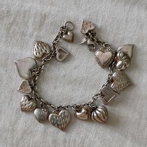 Silver Heart Charm Bracelet - Women's Jewelry